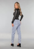 Zwarte Longsleeve Geplooide Lederlook Top