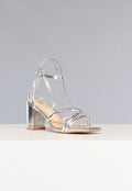 Metallic Zilveren Strap Hakken met Lage Hak