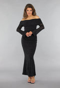 Mesh Maxi Jurk met Off Shoulder Model