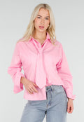 Roze Blouse met Lange Mouwen en Stropdasdetail