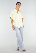 Lichtgele Gestreepte Oversized Blouse met Kraag en Korte Mouwen