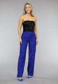 Zwarte Strapless Crop Top met Pailletten
