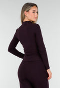 Aubergine Zachte Stretch Top met Lange Mouwen