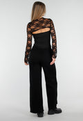 Zwarte Top met Kant, Stretch en Cut-Out Detail