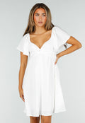 Witte Korte Jurk met Strik, Open Rug en Korte Mouwen