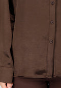 Bruine Satijnen Blouse met Lange Mouwen en Knoopsluiting