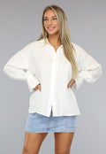 Witte Mousseline Blouse met Trompetmouwen