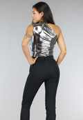 Zilveren Holografische Metallic One Shoulder Bodysuit
