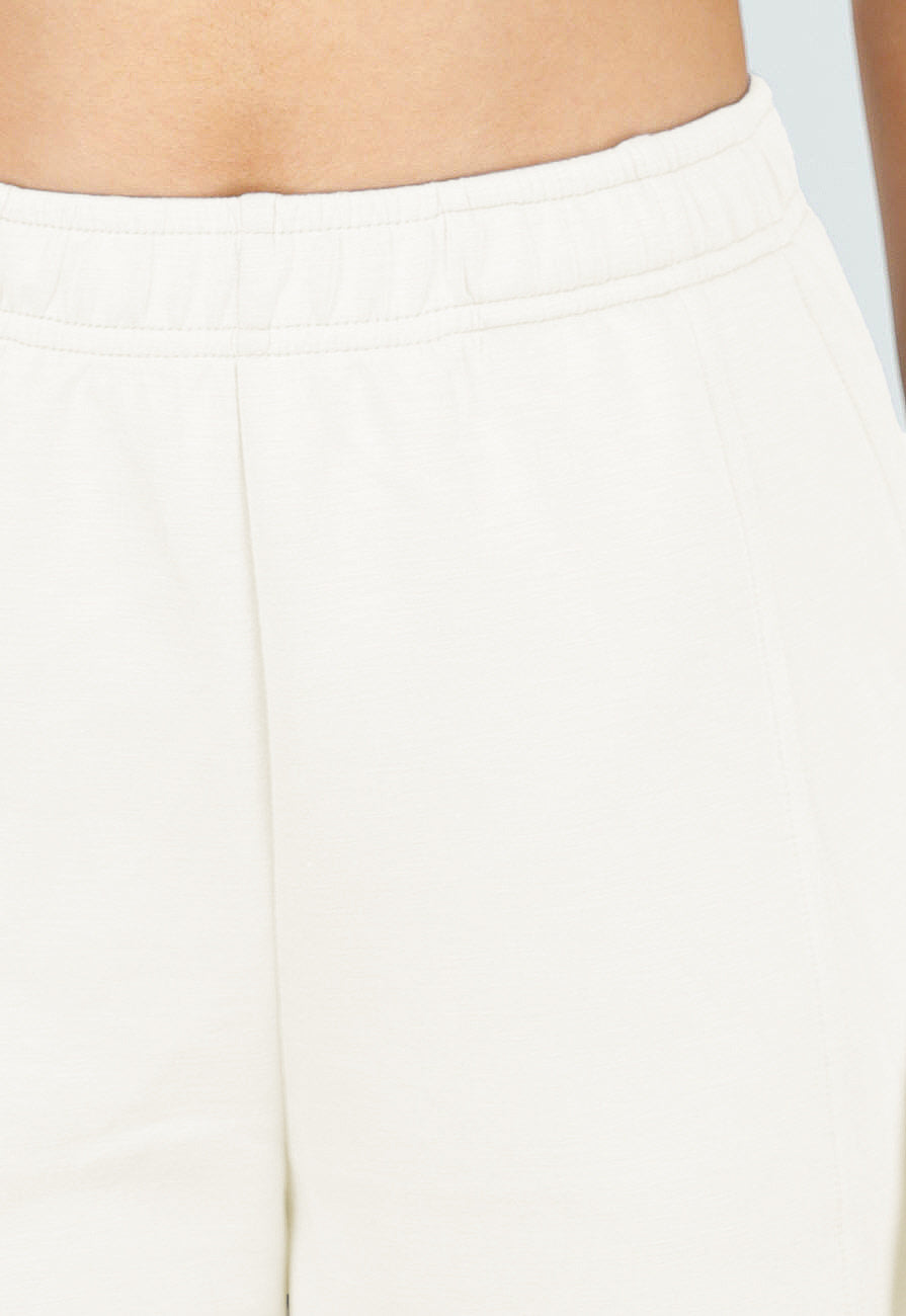 Beige Wide Leg Joggingbroek met Elastische Taille en Stretch
