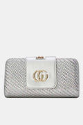 Zilveren Clutch van Gevlochten Imitatieleer met Gouden Chain
