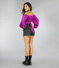 Paars Off Shoulder Topje met Pofmouwen