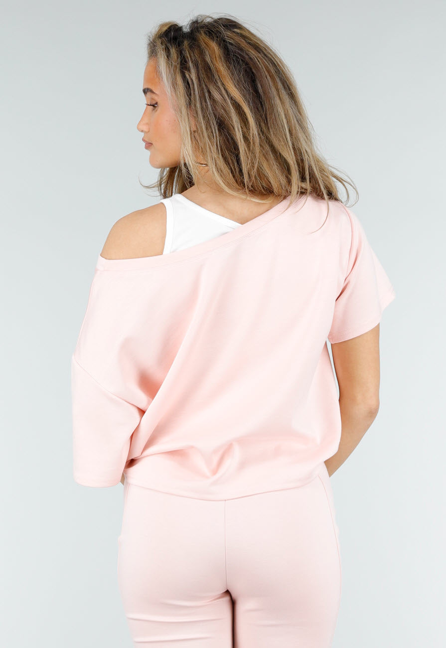 Lichtroze One Shoulder Top met Ingewerkte Top en Stretch