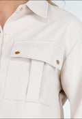 Beige Tweedelige Set met Blouse met Borstzakken en Wijde Broek