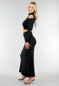 Zwarte Two Piece Set met Top met Cut Out en Maxi Rok