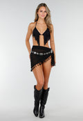 Kort Zwart Cover Up Omslagrokje met Fringe