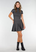 Grijze Stretch Top met Col en Korte Mouwen