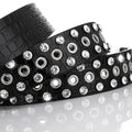 Grove Zwarte Lederlook Riem met Strass