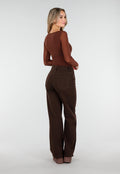 Bruine Mesh Top met Lange Mouwen en Hartvormige Halslijn
