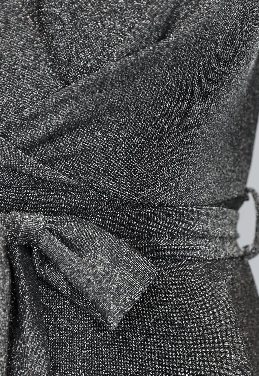 Elastische Zilveren Glitter Jumpsuit met Wijde Pijpen