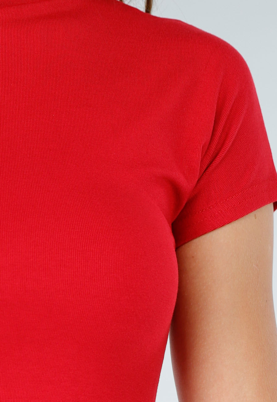Rode Stretch Top met Col en Korte Mouwen