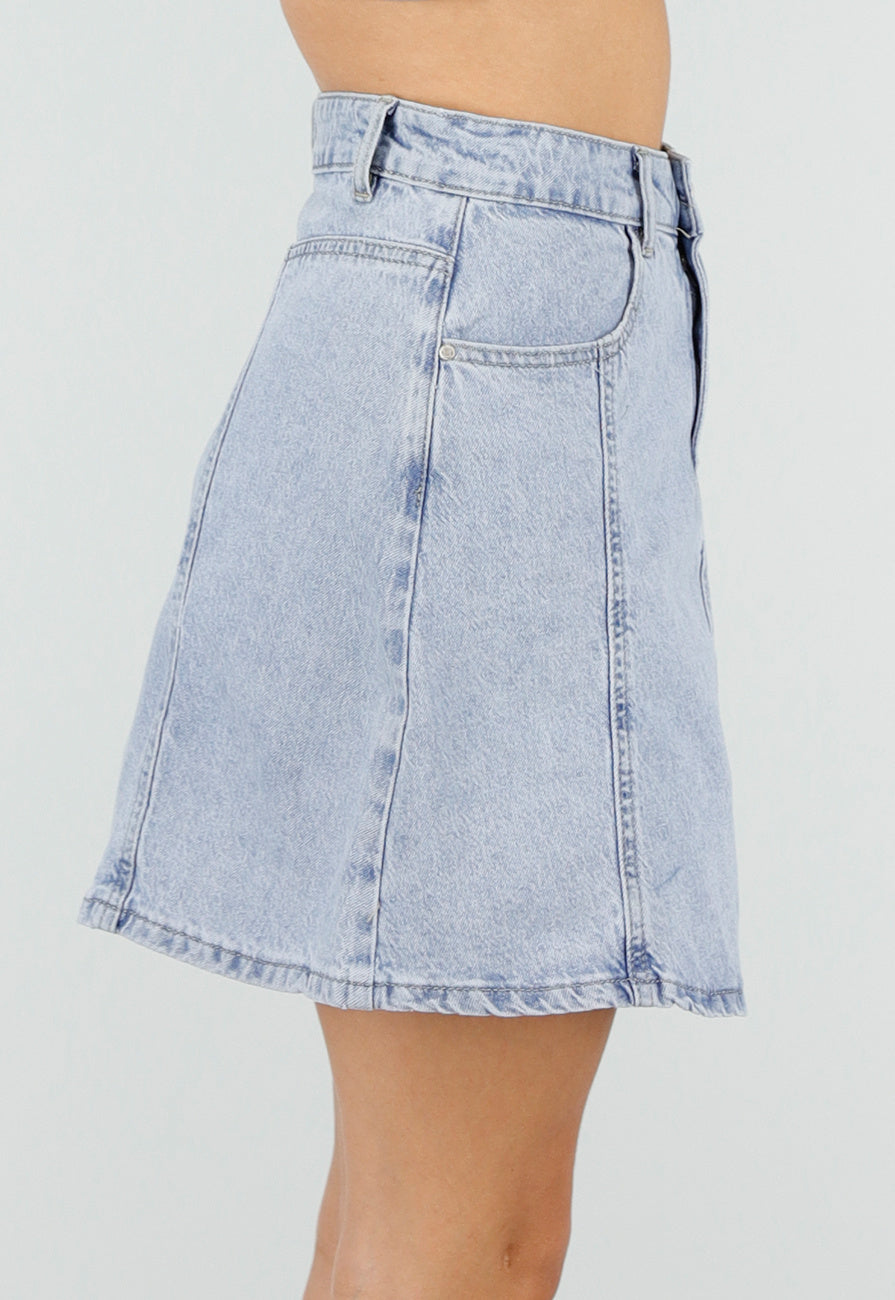 Lichtblauwe Denim A-Lijn Rok met Hoge Taille