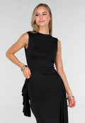 Zwarte Elegante Maxi Jurk met Getailleerde Fit