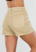 Beige Denim Skort met Stretch en Hoge Taille