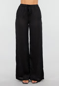 Zwarte Satijnlook Set Met Blouse en Wide Leg Broek
