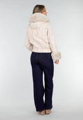 Beige Jas met Faux Fur Kraag en Manchetten