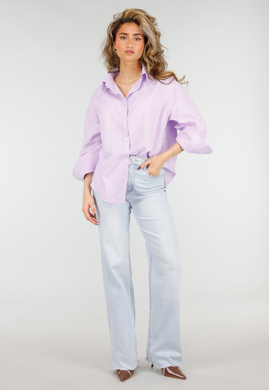 Lila Katoenen Blouse met Knoopsluiting