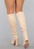 Beige Suèdelook Laarzen met Hak