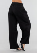 Zwarte Barrel Jeans met Hoge Taille en Plooien