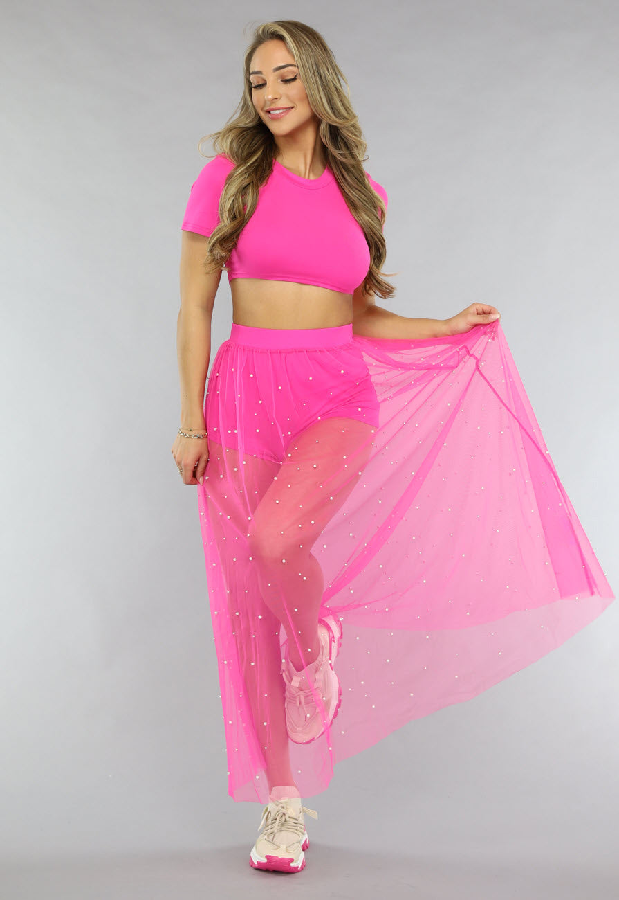 Fuchsia Festival Two Piece met Parels