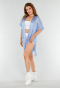 Lichtblauwe Cover-Up met Fringes en Zijsplitten