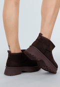 Donkerbruine Suède-look Snowboots met Platte Plateauzool