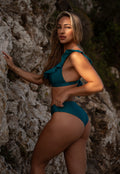 Shimmer Petrol Bikini Top met Ruffles