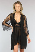Zwarte Driedelige Kanten Slipdress Set