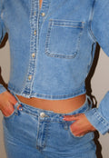 Redial Jeans  Cropped Denim Blouse in Lichtblauw Met Lange Mouwen