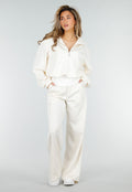 Beige Wide Leg Joggingbroek met Elastische Taille en Stretch