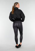 Zwarte Cropped Puffer Jas met Hoge Kraag en Verstelbare Trekkoorden