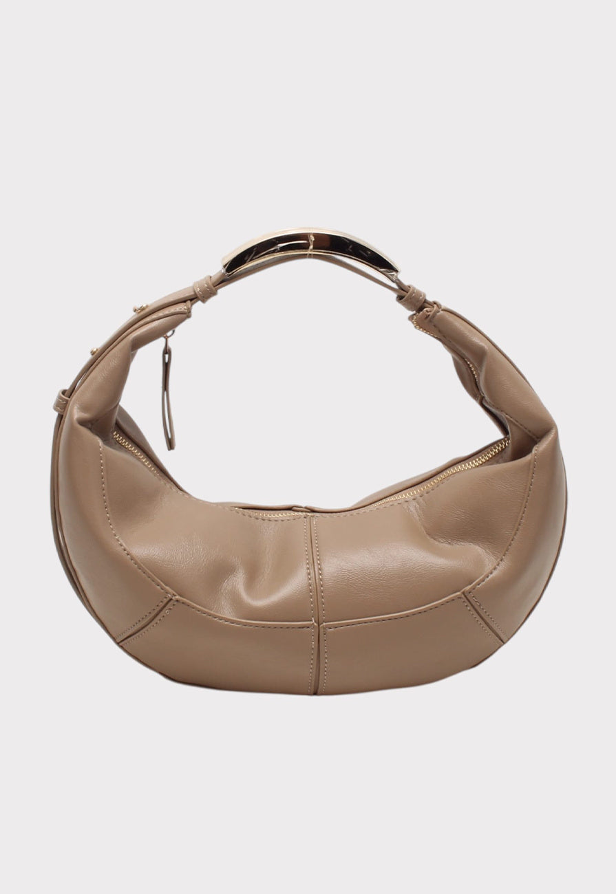 Lederlook Handtas met Gebogen Silhouet en Metalen Handvat