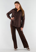 Donkerbruine Blouse met Lange Mouwen en Knoopsluiting