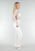 Witte Kanten Body met Lange Mouwen en Beugel