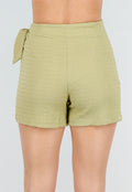 Olijfgroene  Skort met Overslag en Strikdetail in Linnenlook Stof