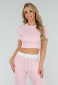 Roze Two Piece Set met Lange Broek en Korte Top met Colorblockingdetails