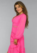 Roze Longsleeve Boho Jurk met Ruches