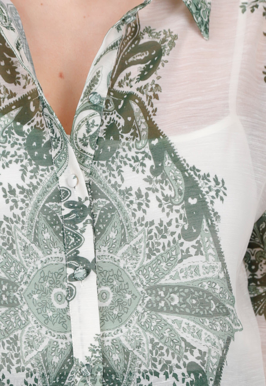 Groene Semi-Transparante Blouse met Paisley Print