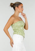 Olijfgroene Strapless Top met Pailletten, Bloemenpatroon en Blinde Rits