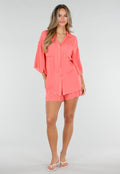 Koraal Matchende Set met Blouse, Shorts en Elastische Taille