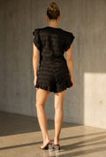 Zwarte Gehaakte Co-ord Set met Ruffle Mouwen